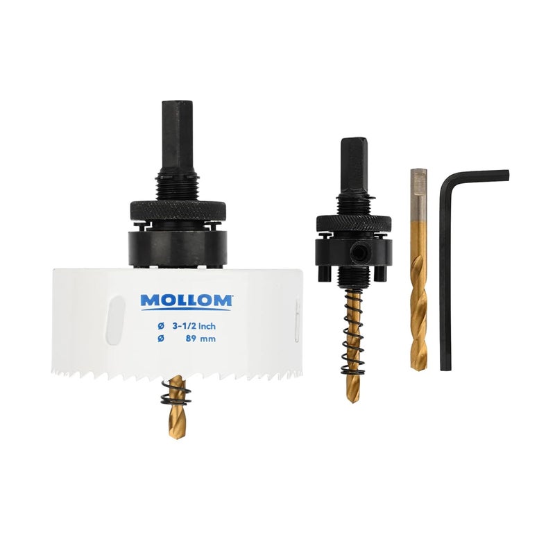 Mollom (89mm | 3-1/2") HSS M42 with 8% Cobalt BI-Metal Hole Saw with 2 Pilot Drill Bits & Arbor Smooth Cutting for PVC,Drywall,Wood,Plastic,Gypsum Board,Rubber - Image 1